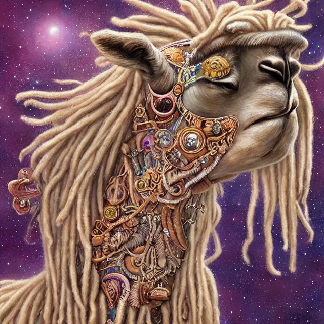 Prompt: llama with dreadlocks, space, by mandy jurgens, ernst haeckel, james jean