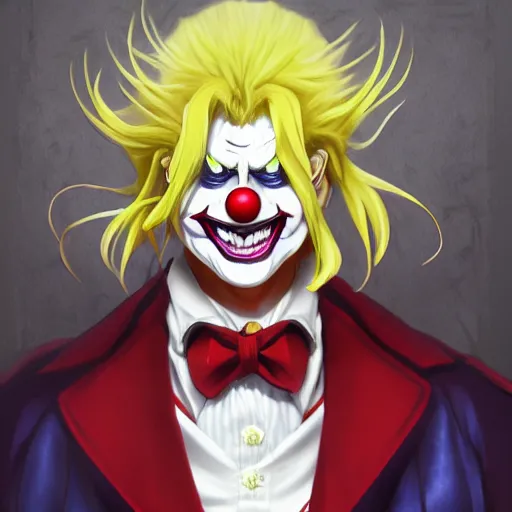 Image similar to portrait of alucard as a clown, anime fantasy illustration by tomoyuki yamasaki, kyoto studio, madhouse, ufotable, trending on artstation