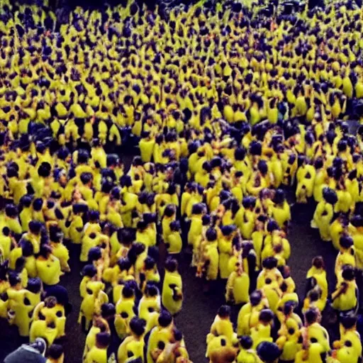 Image similar to a crowd of bananas worshipping a giant human