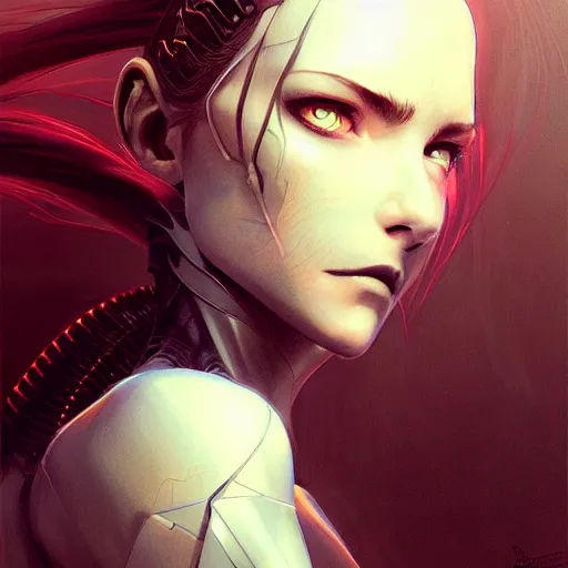 Image similar to portrait of an evil robot,art by charlie bowater, ross tran, artgerm, and makoto shinkai, detailed, inked, western comic book art, 2021 award winning painting,digital art,ultra realistic,ultra detailed,art by greg rutkowski,detailed face,photorealistic,realistic,hyperdetailed,detailed face,4k,eerie