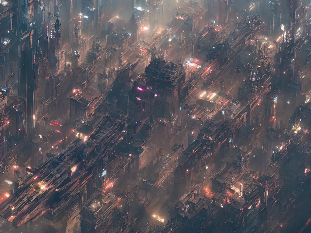 Image similar to looking down on the cyberpunk city from a battleship. cinematic scene, hyperdetailed, extra wide, japanese animation, greg rutkowski, james gurney, johannes voss, marc simonetti on artstation.