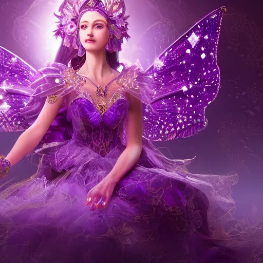 Image similar to portrait princess of amethyst, glowing, ornate and intricate purple jewelry, jaw dropping beauty, glowing background lighting, purple accent lighting, hyper detailed, fairy tale, 4 k octane render