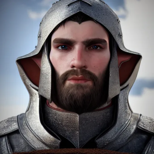 Image similar to medieval elf gigachad, portrait, detailed face, hugh quality face, rtx, 8 k, unreal engine 5, blender render,