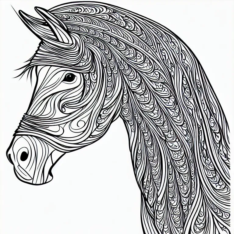 Prompt: beautiful horse, ornamental, fractal, line art, vector, outline, simplified