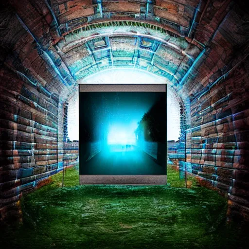 Image similar to a computer that is a portal to another world, award winning surrealism photography