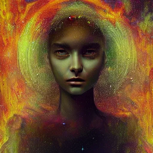 Image similar to beautiful detailed artistic portrait of a person travelling between different astral planes. reality is more interesting than you think. grainy and rough. fine detail. soft colour scheme. artistic painting by lurid ( 2 0 2 2 ). featured on deviantart.