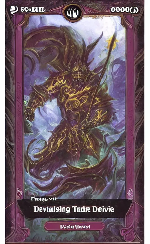 Image similar to epic ornate trading card format, the whispering devil, card art, magic the gathering style