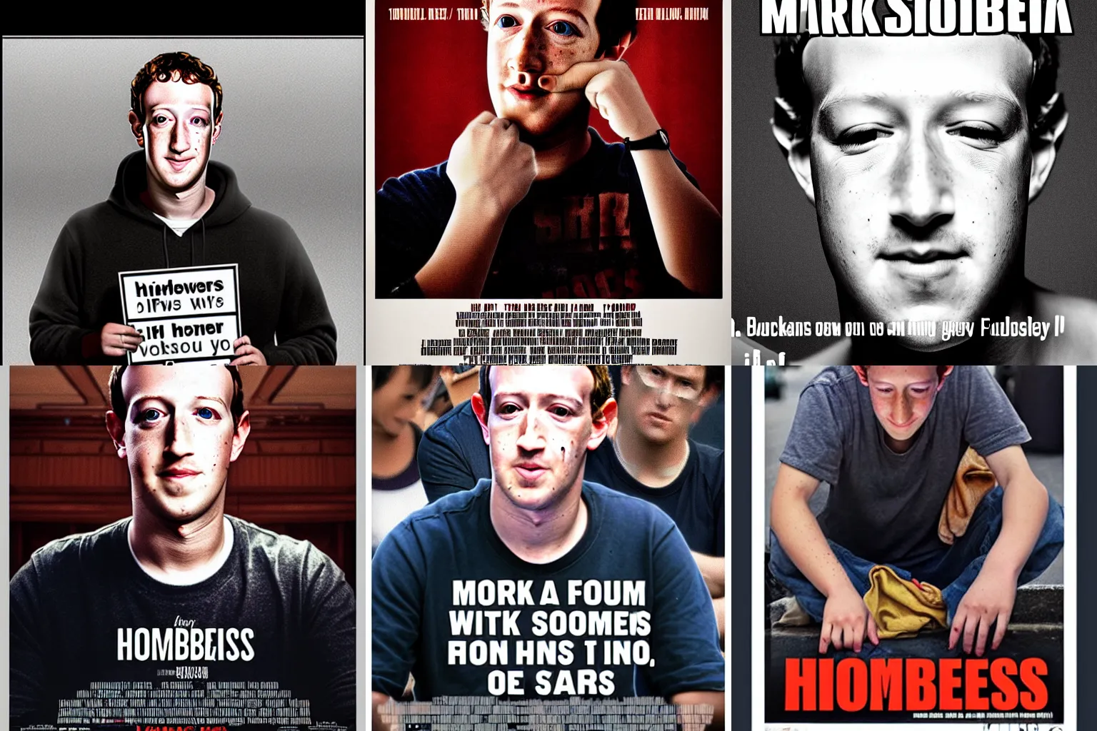 Prompt: movie poster of homeless mark zuckerberg beggar