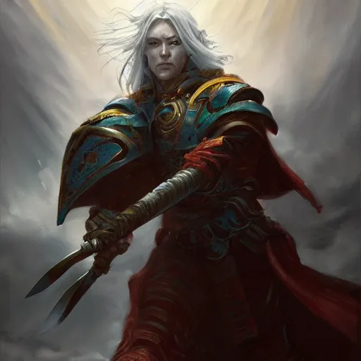 Image similar to fantasy painting of Elric wielding Stormbringer, painted by Bayard Wu, ultra detailed, 8k