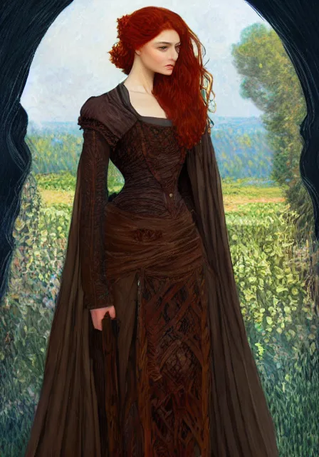 Image similar to sansa, intricate, elegant, highly detailed, digital painting, artstation, concept art, smooth, sharp focus, illustration, pre - raphaelite style, monet, mucha