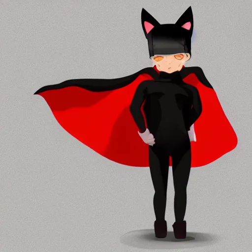 Prompt: little boy with cat ears in an black latex suit with red cape. digital artwork made by lois van baarle,