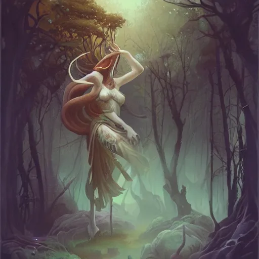 Prompt: full body portrait of a beautiful forest goddess, by pete mohrbacher and greg rutkowski