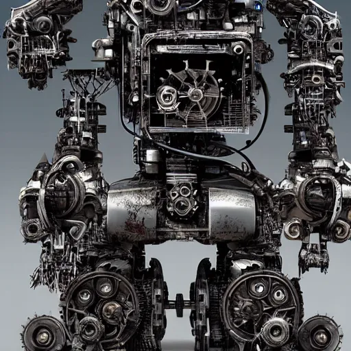 Image similar to God of machines, by Ben Nicholas, mechanical, highly detailed, cybernetic, dark, rusted, grimy, silver, digital art