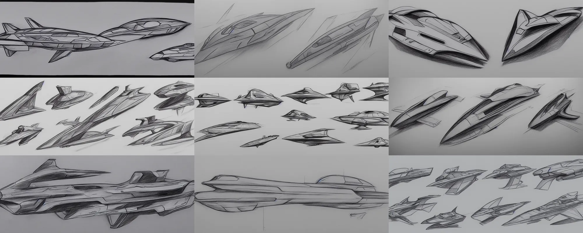 Prompt: sharp design spaceship sketches, graphite