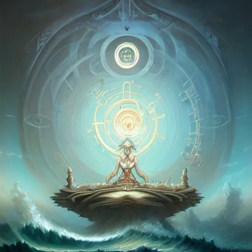 Image similar to Giant Floating Circular Ancient Sacred Calligraphy Structure by Peter Mohrbacher