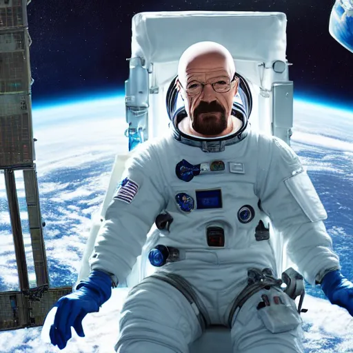 Prompt: Walter White as an astronaut outside a space station, 4k detailed, very very well detailed image 5, 8k