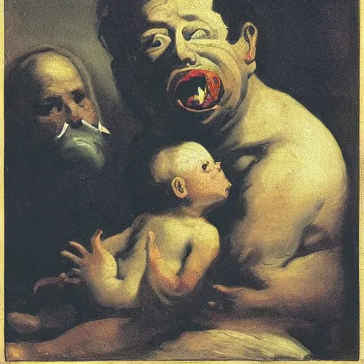 Image similar to homer devours his son, goya painting