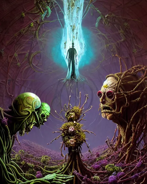 Image similar to the platonic ideal of flowers, rotting, insects and praying of cletus kasady carnage thanos davinci dementor wild hunt chtulu mandelbulb rick and morty doctor manhattan bioshock, caustic, ego death, decay, dmt, psilocybin, concept art by randy vargas and greg rutkowski and zdzisław beksinski