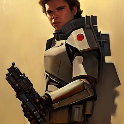 Image similar to greg manchess portrait painting of armored han solo as overwatch character, medium shot, asymmetrical, profile picture, organic painting, sunny day, matte painting, bold shapes, hard edges, street art, trending on artstation, by huang guangjian and gil elvgren and sachin teng