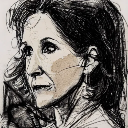 Image similar to a realistic yet scraggly portrait sketch of the side profile of a stern and sophisticated julia louis - dreyfus, trending on artstation, intricate details, in the style of frank auerbach, in the style of sergio aragones, in the style of martin ansin, in the style of david aja, in the style of mattias adolfsson