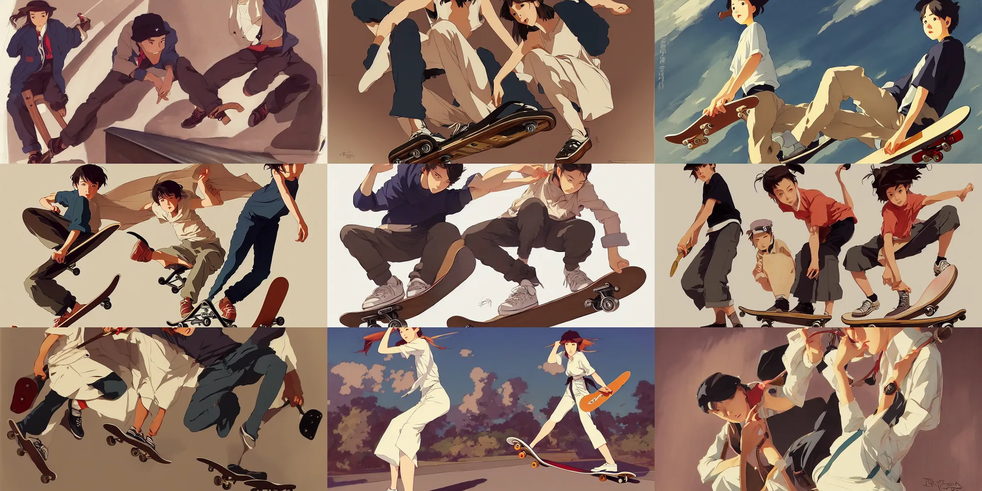 Prompt: skateboard, in the style of studio ghibli, j. c. leyendecker, greg rutkowski, artgerm