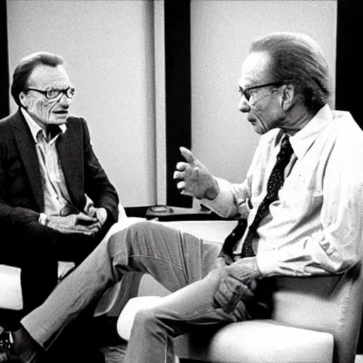 Image similar to Walter White being interviewed by Larry King. 1983.