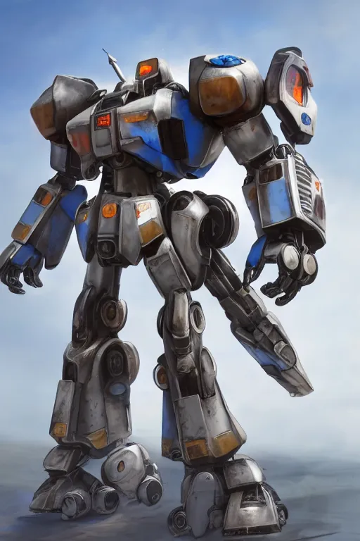 Image similar to mechwarrior 5 : mercenaries mech megaman transformer robot boss tank engine game octane render, 4 k, hd 2 0 2 2 3 d cgi rtx hdr style chrome reflexion glow fanart, global illumination ray tracing hdr fanart arstation by ian pesty by jesper ejsing pixar and disney unreal zbrush central hardmesh