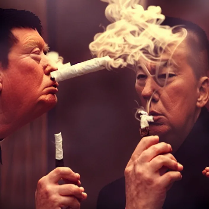 Image similar to smoking trump, wong kar wai style