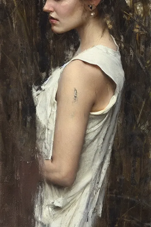 Image similar to Richard Schmid and Jeremy Lipking and Antonio Rotta full length portrait painting of a young beautiful priestess woman