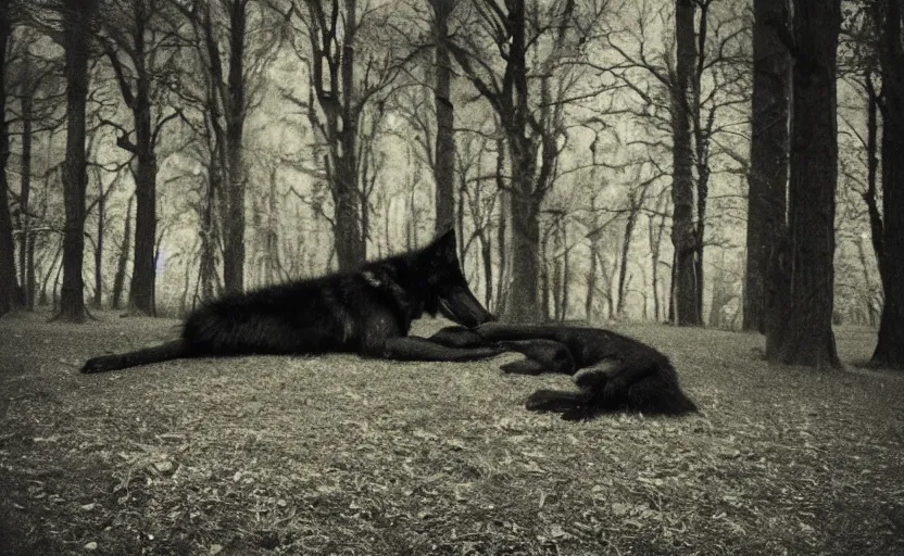 black wolf lying down