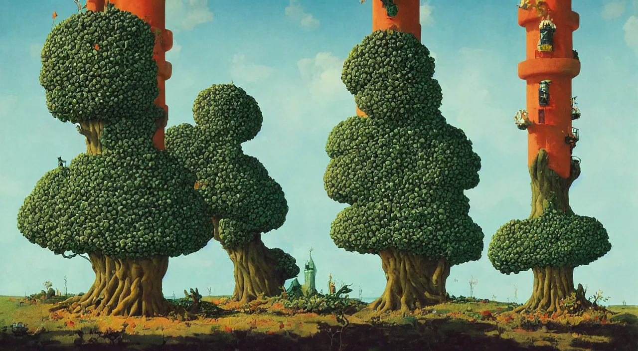 Image similar to single flooded coral tentacle tree tower, very coherent and colorful high contrast!! masterpiece by rene magritte simon stalenhag carl spitzweg syd mead norman rockwell edward hopper james gilleard, overdetailed, minimalist, dark shadows, sunny day, hard lighting