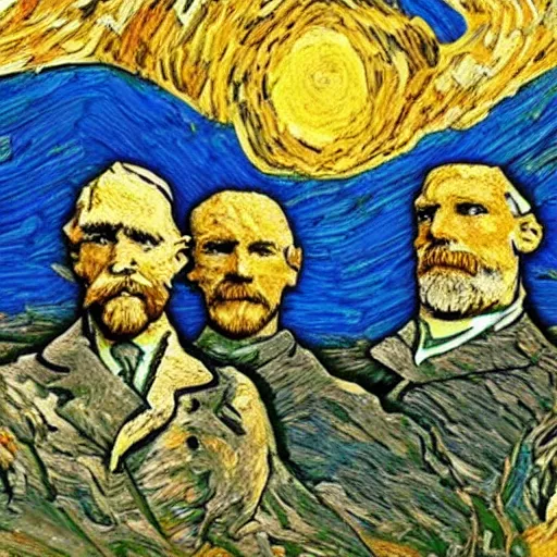 Image similar to mount rushmore, styled like van gogh starry night