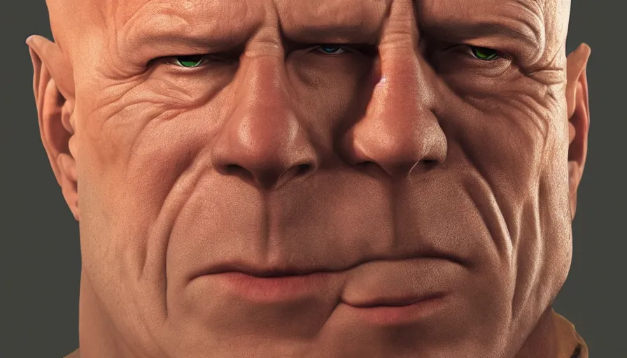 Image similar to bruce willis is hulk, hyperdetailed, artstation, cgsociety, 8 k