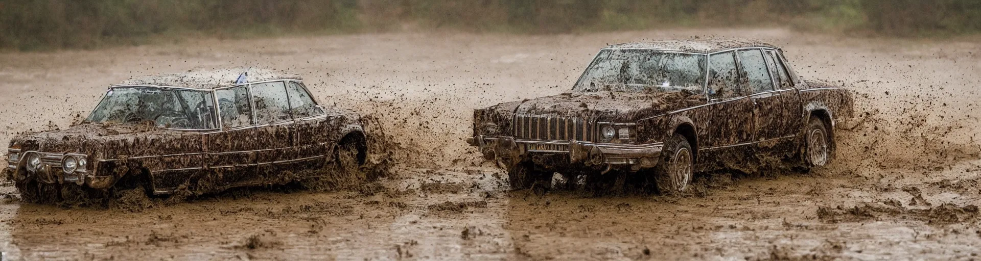 Prompt: action photography, award winning photo of an ultra detailed intricate muddy vintage lincoln car going very fast in mud, fast shutter speed, motion blur, tiny gaussian blur, highly detailed, highly intricate, depth of field, national geographic