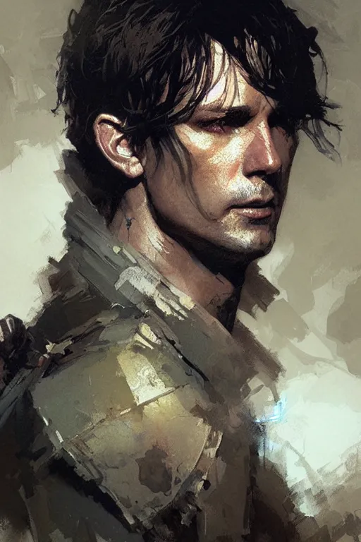 Prompt: noble young sorcerer, clean shaven, medium length hair, dirty fine clothing portrait dnd, painting by gaston bussiere, craig mullins, greg rutkowski, yoji shinkawa