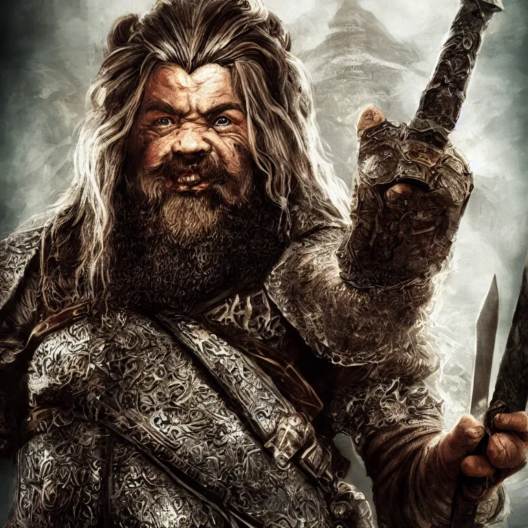 Image similar to dwarf warrior, lord of the rings style, poster, character portrait, portrait, close up, concept art, intricate details, highly detailed, full body, 8 k