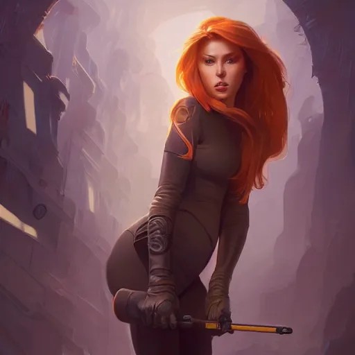 Image similar to ultra realistic illustration, kim possible, intricate, elegant, highly detailed, digital painting, artstation, concept art, smooth, sharp focus, illustration, art by artgerm and greg rutkowski and alphonse mucha