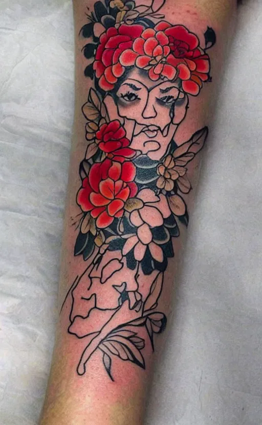 Image similar to flowers as fireworks irezumi tattoos 9