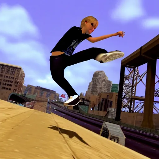 Image similar to Chloe Sevigny gives you a quest in Tony Hawk's Pro Skater 3, 3rd person POV, gameplay screenshot, PS2