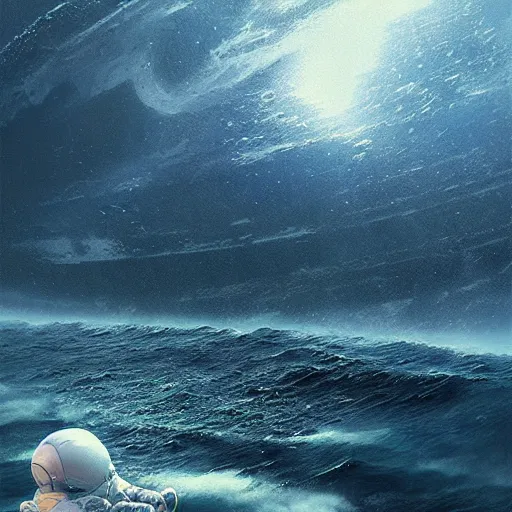 Image similar to an astronaut lost in the ocean,digital art,detailed,ultra realistic,art by greg rutkowski