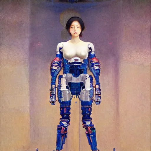 Prompt: masterpiece full body portrait cyborg woman in Tokyo, by Edgar Maxence and Ross Tran and Michael Whelan and Gustav Klimpt