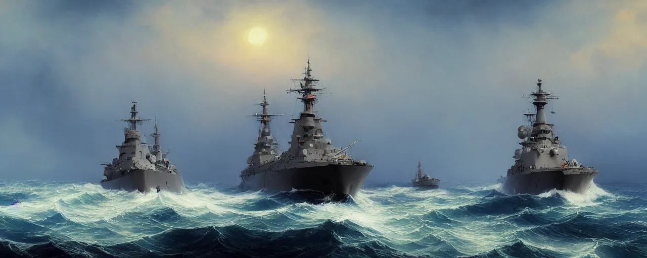 Prompt: modern battleship in style of aivazovsky, 4k, hyper realistic,