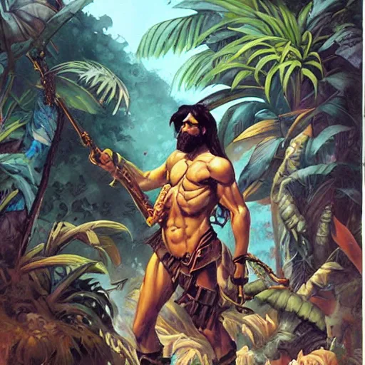 Prompt: conquistador in the jungle, by Jesper Ejsing