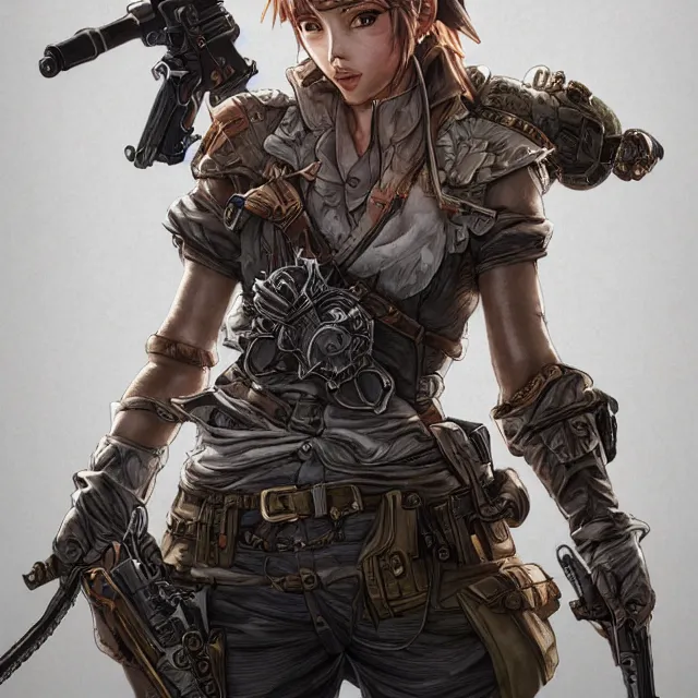 Image similar to the portrait of lawful neutral semi - colorful female infantry gunner as absurdly beautiful, gorgeous, elegant, young gravure idol, an ultrafine hyperdetailed illustration by kim jung gi, irakli nadar, intricate linework, bright colors, octopath traveler, final fantasy, unreal engine 5 highly rendered, global illumination, radiant light, detailed and intricate environment