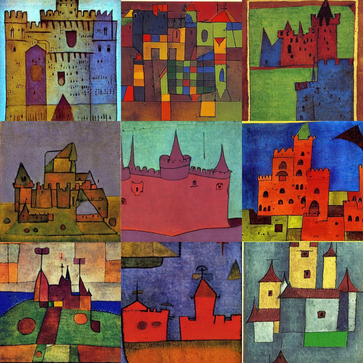 Prompt: medieval castle, by paul klee