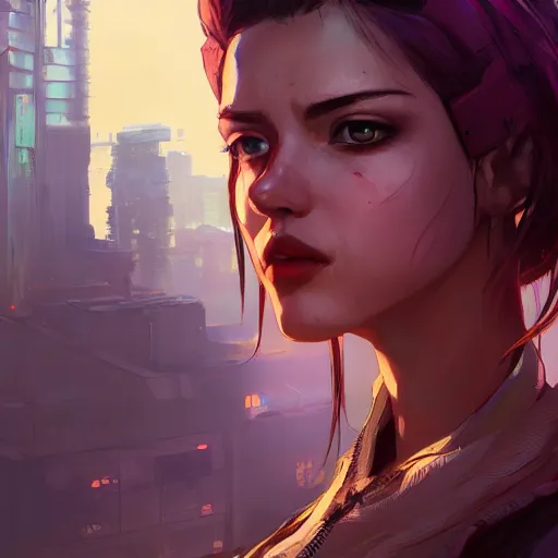 Image similar to concept art character, very high angle view, book cover, very attractive woman with full lips, walking in cyberpunk valley highly realistic, fine details, Anime, realistic shaded lighting by Ilya , WLOP Jeremy Lipkin and Giuseppe Dangelico Pino, Borderlands 3 style, book cover, extremely fine inking lines