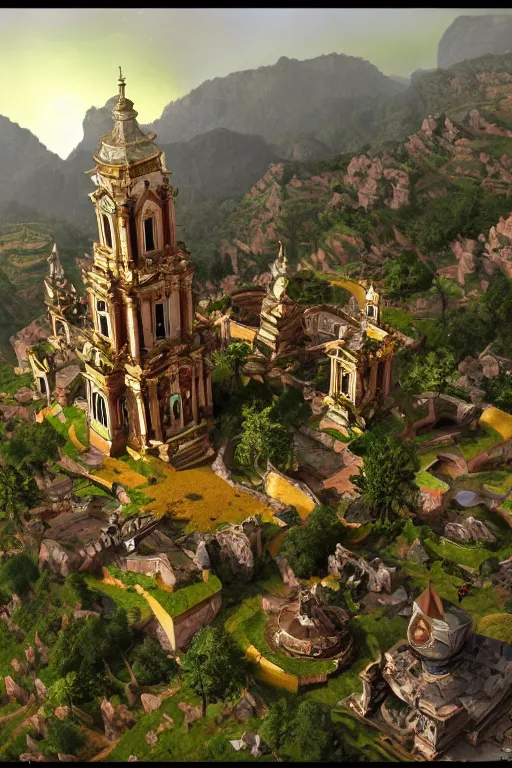 Image similar to Ouro Preto minas gerais artwork by dota2 Rendering with several goblins . full of details, by lol and warcraft, Matte painting, trending on artstation and unreal engine