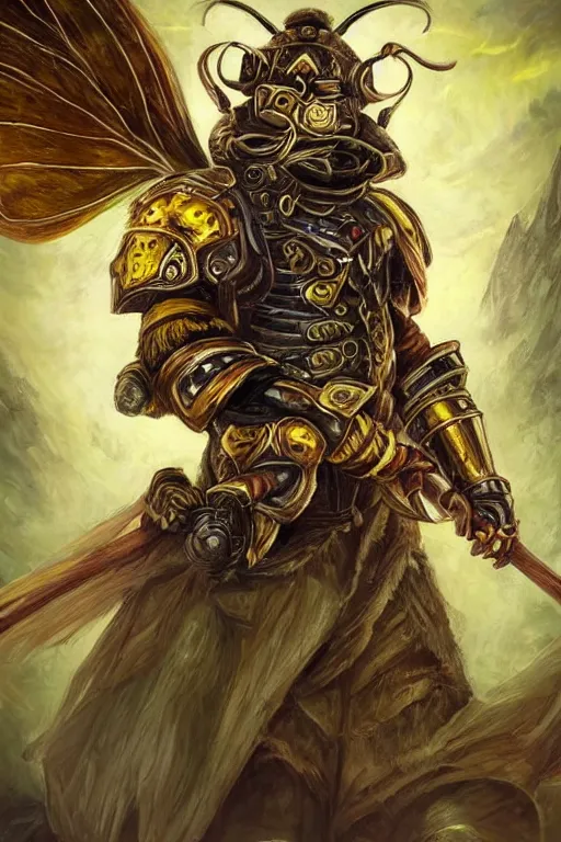 Prompt: bee warrior, portrait, fantasy warrior with bee - themed armor, epic fantasy, beautiful composition, colorful