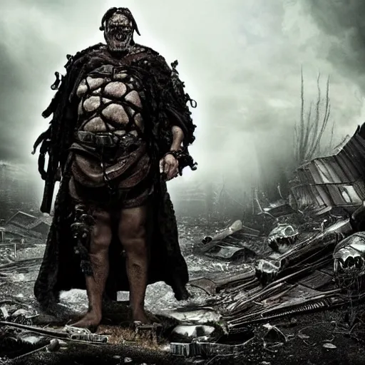Prompt: a scary fierce menacing postapocalyptic medieval lord, buff big, fashion, movie hd, cronenberg vimeo