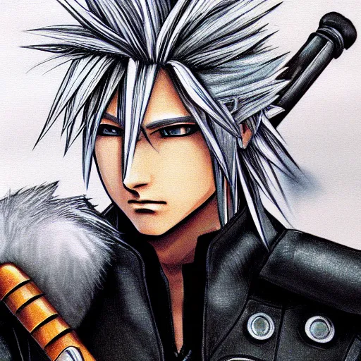 Prompt: Higly detailed illustration of Cloud Strife of FFVII, epic